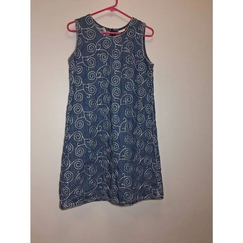 J.l ny y2k denim shift dress womens small brocade hand work vintage - Picture 3 of 10